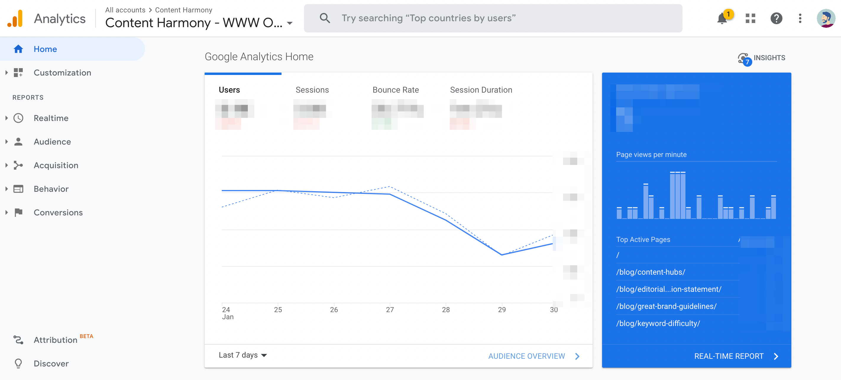 An overview of Google Analytics, which gives you pageviews at a glance