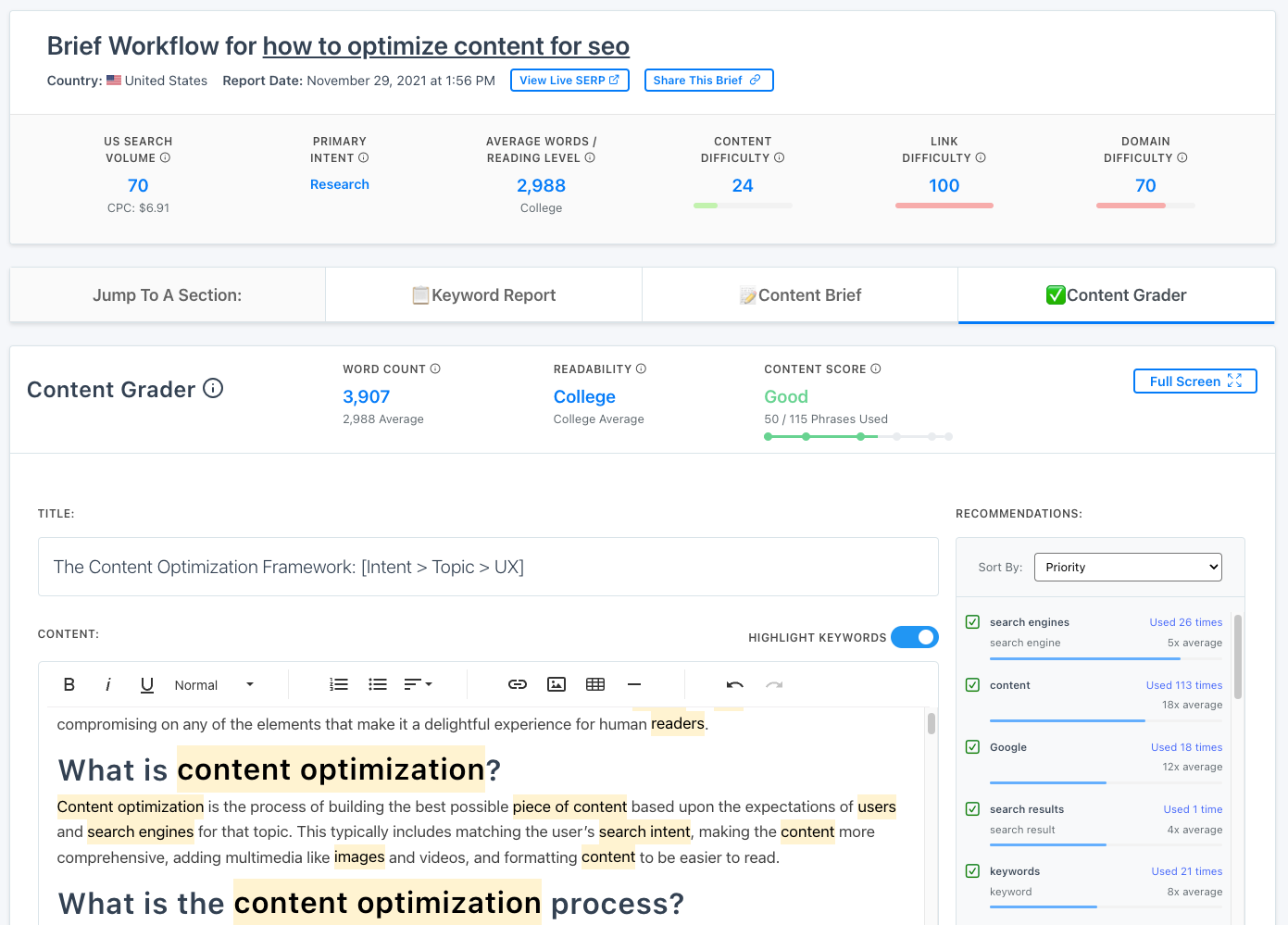 The Content Optimization Framework: [Intent > Topic > UX]